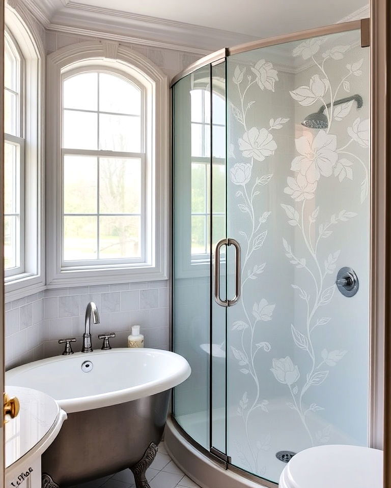 floral etched glass victorian shower doors