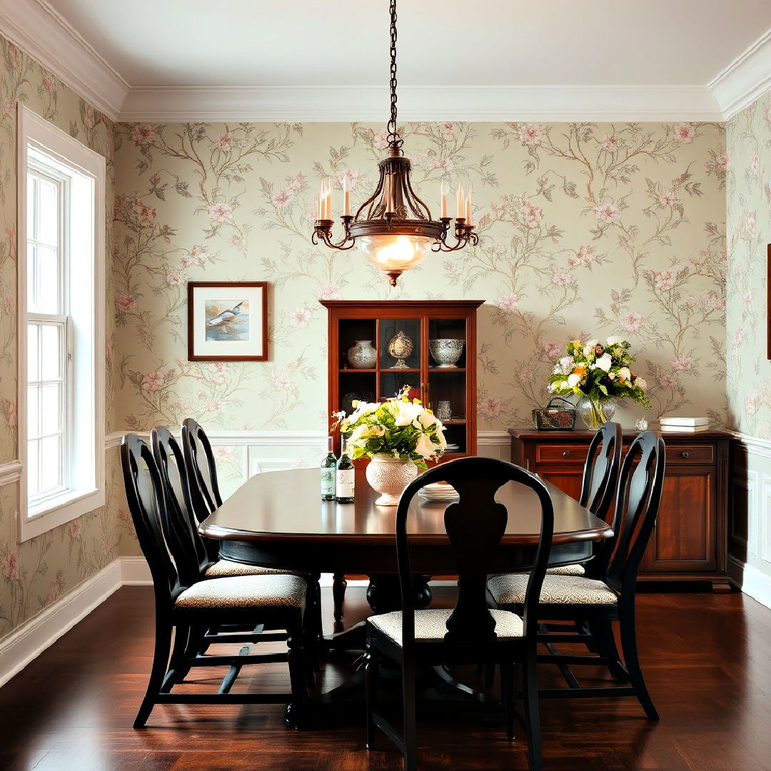 floral wallpaper for colonial dining room