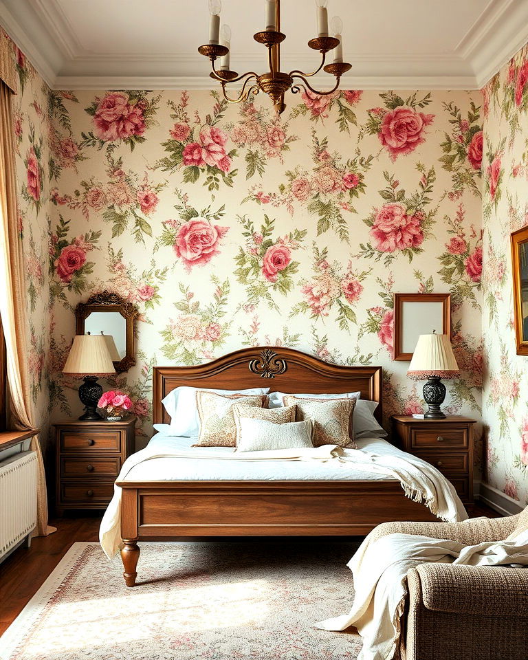 floral wallpaper for vintage inspired bedroom