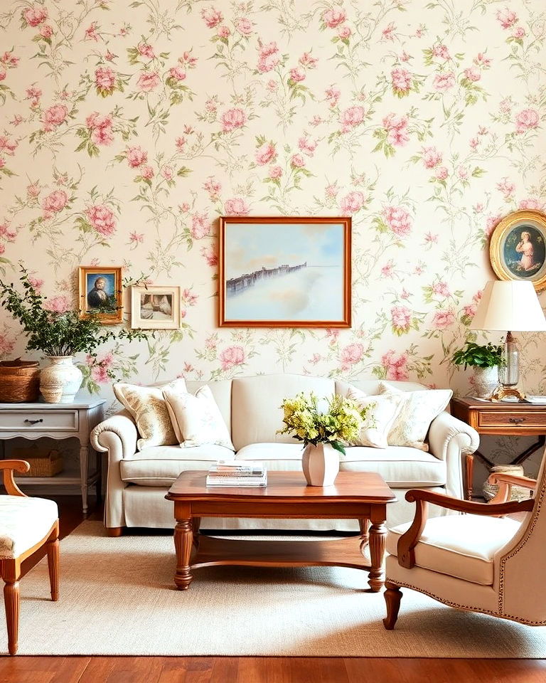 floral wallpaper living room wall