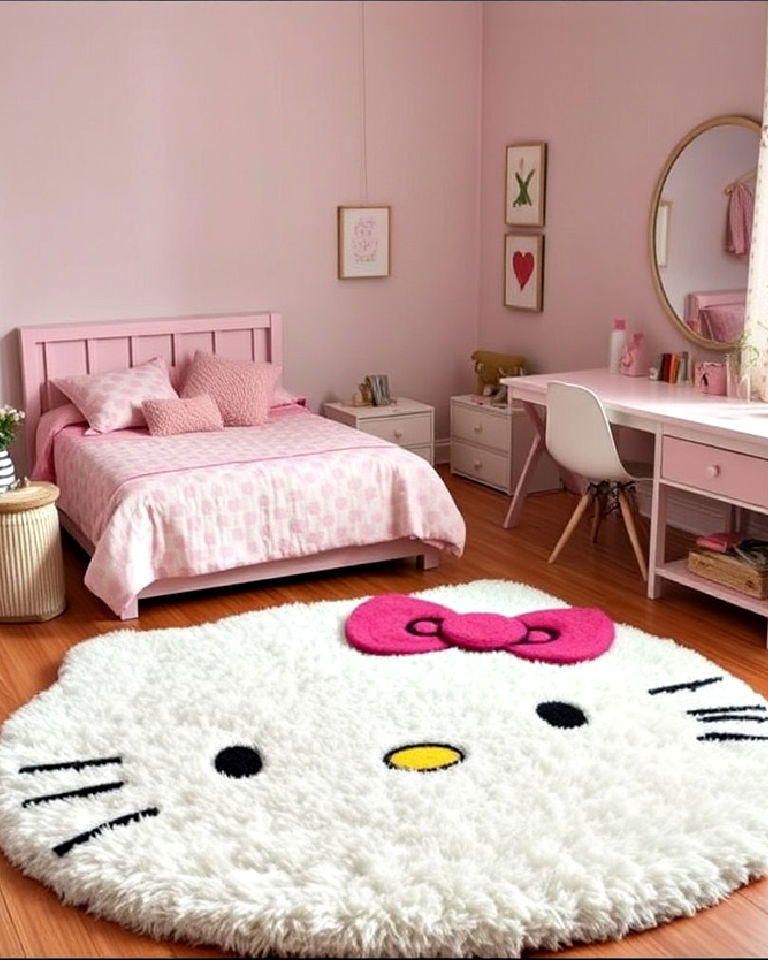 fluffy and soft hello kitty bedroom rug