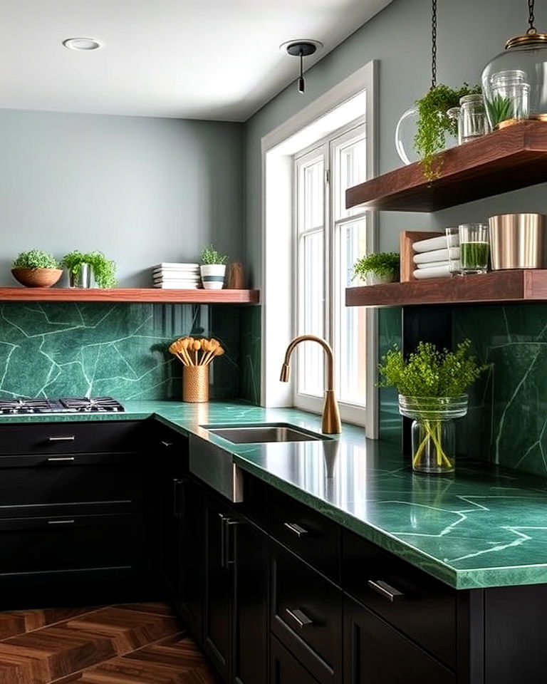 forest green kitchen countertops for a dramatic effect