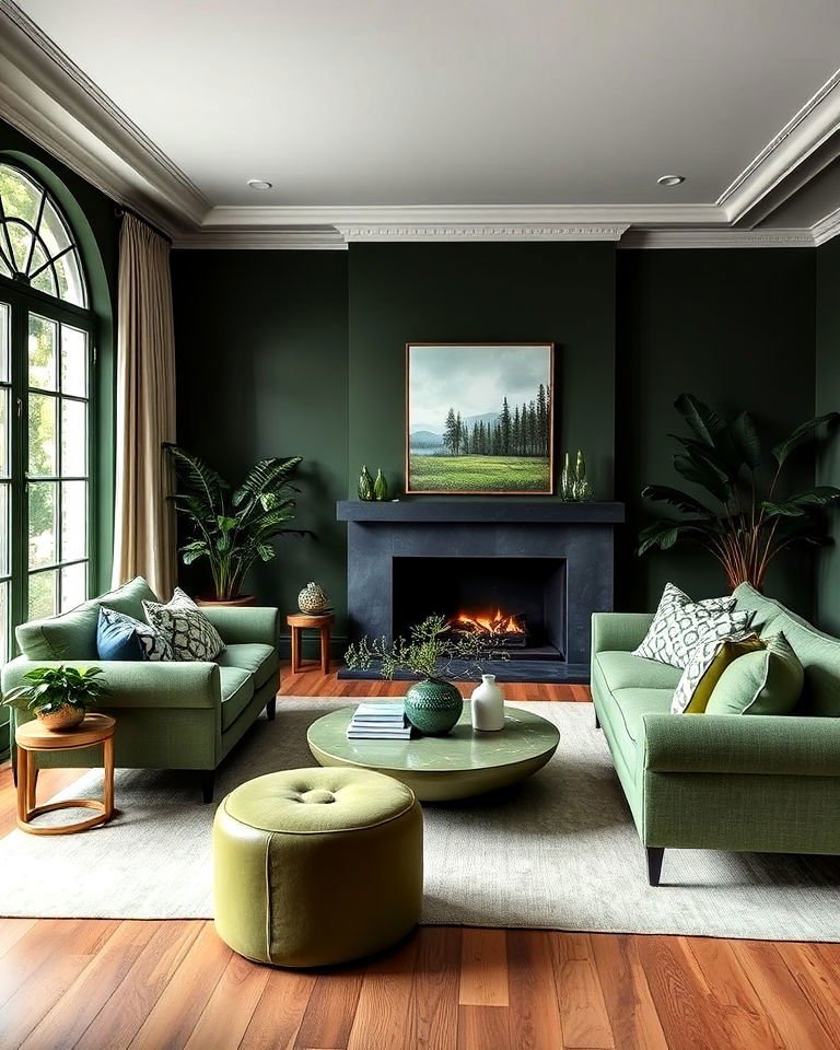 forest green monochromatic living room