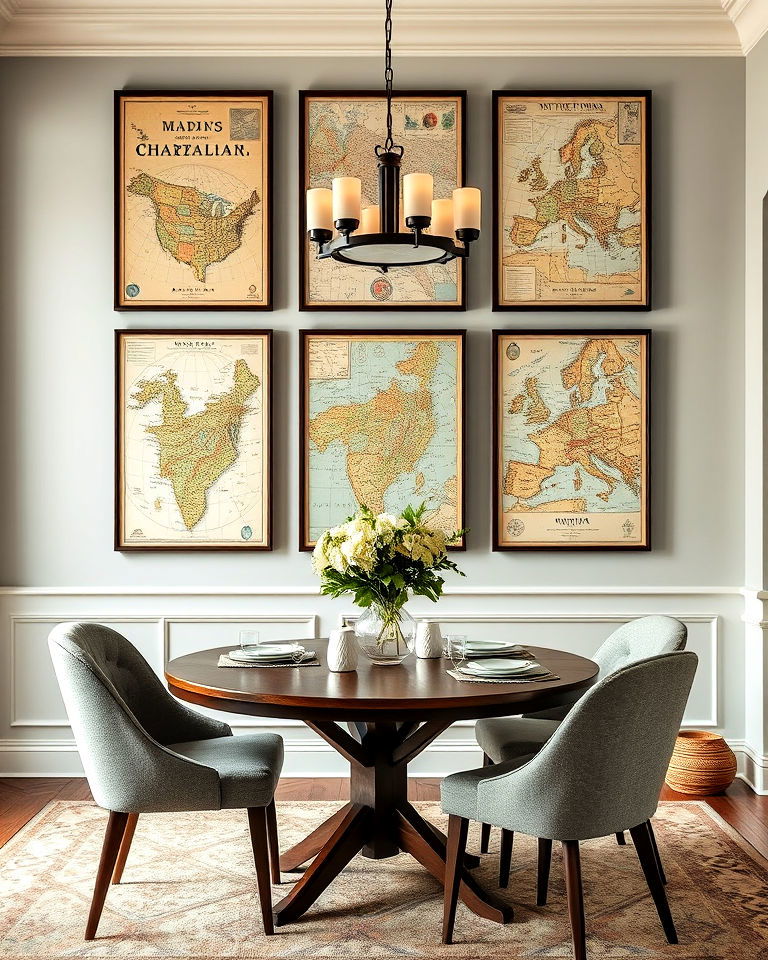 framed vintage maps for a worldly feel