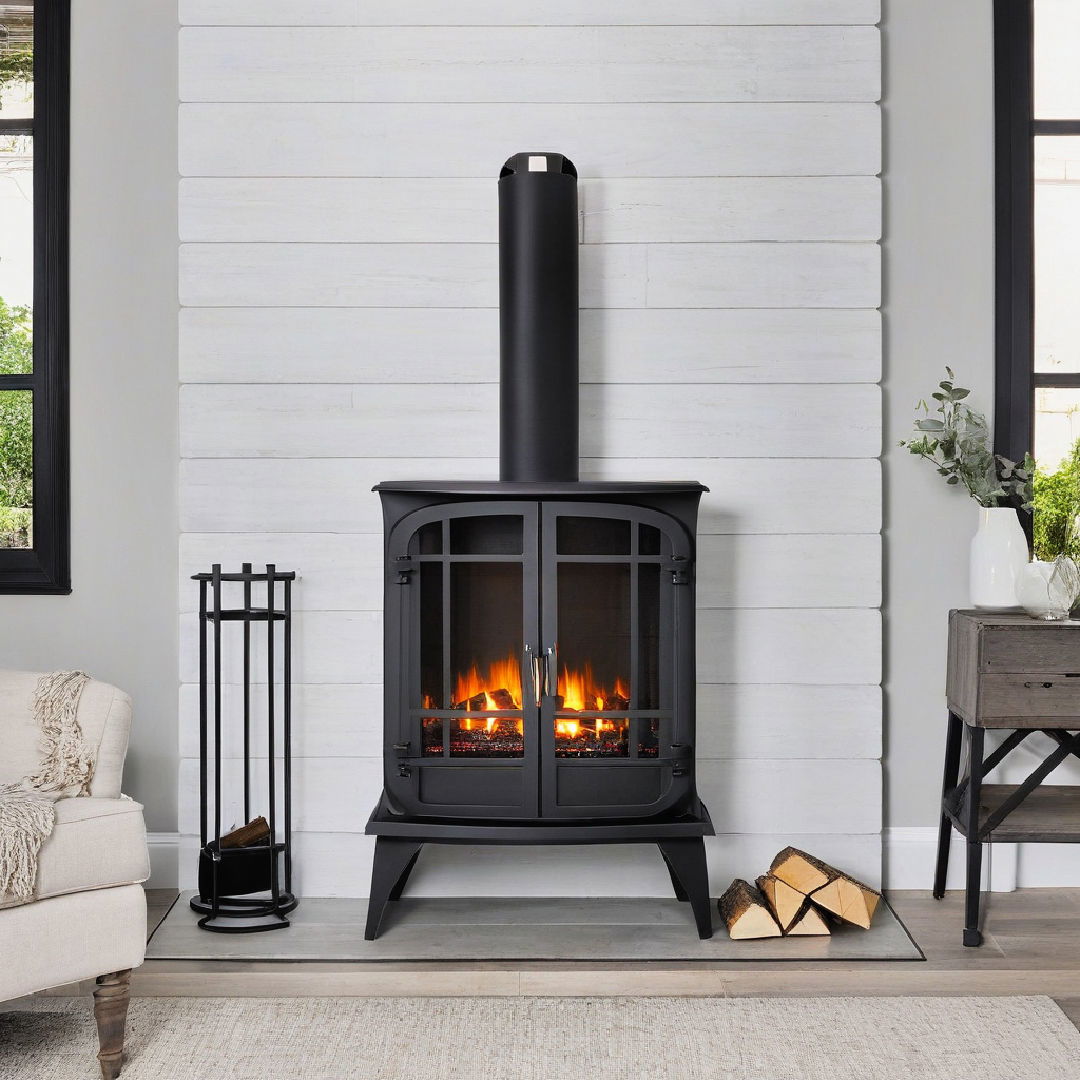 freestanding black fireplace idea