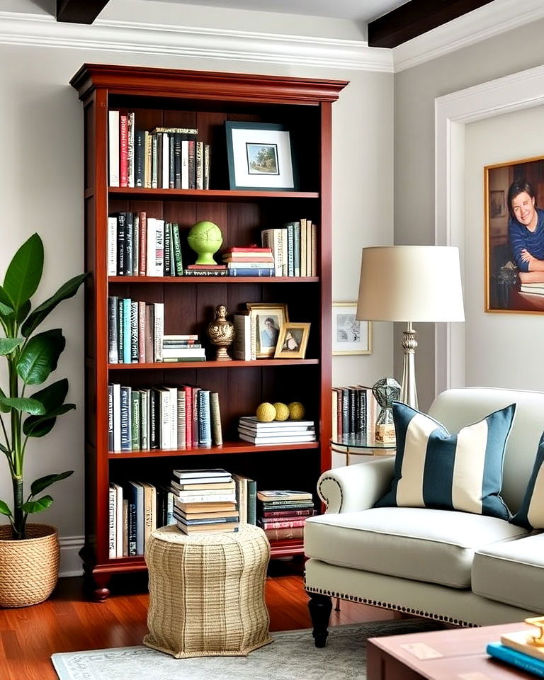 freestanding wooden bookcase for living room display