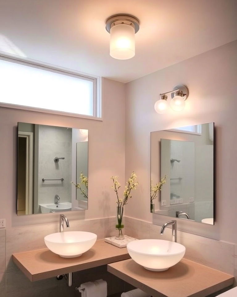 frosted glass fixtures for soft bathroom lighting