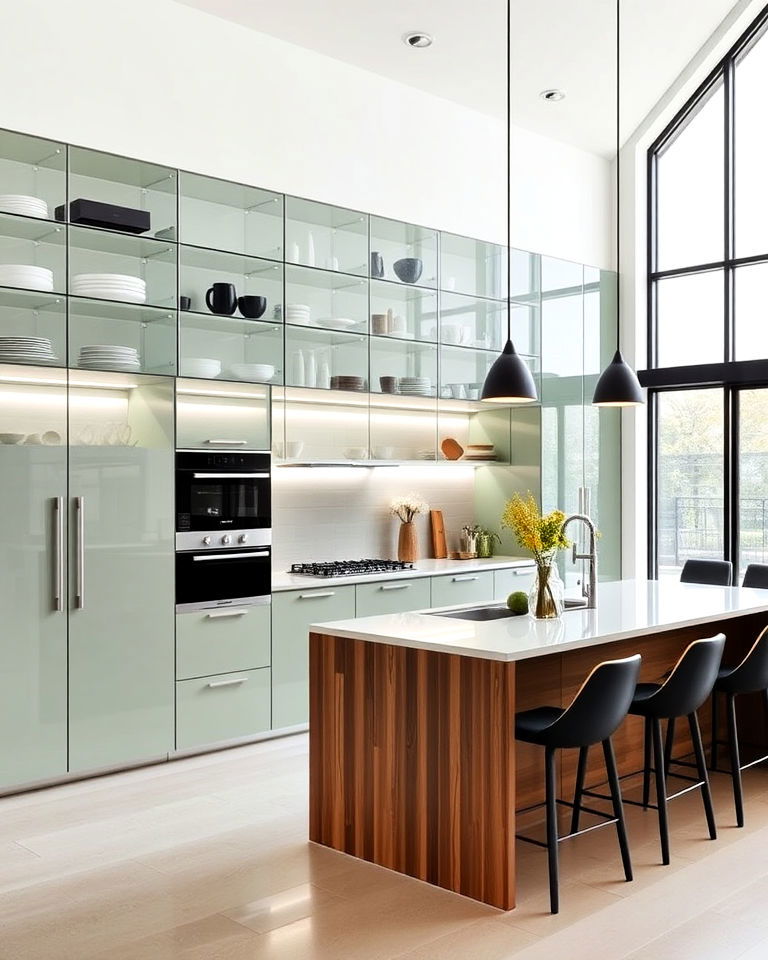 full height glass kitchen cabinets