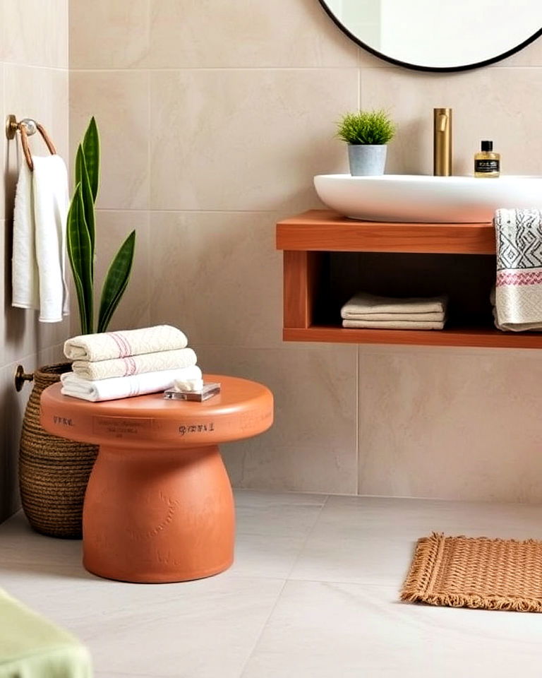 functional and stylish terracotta bathroom stool
