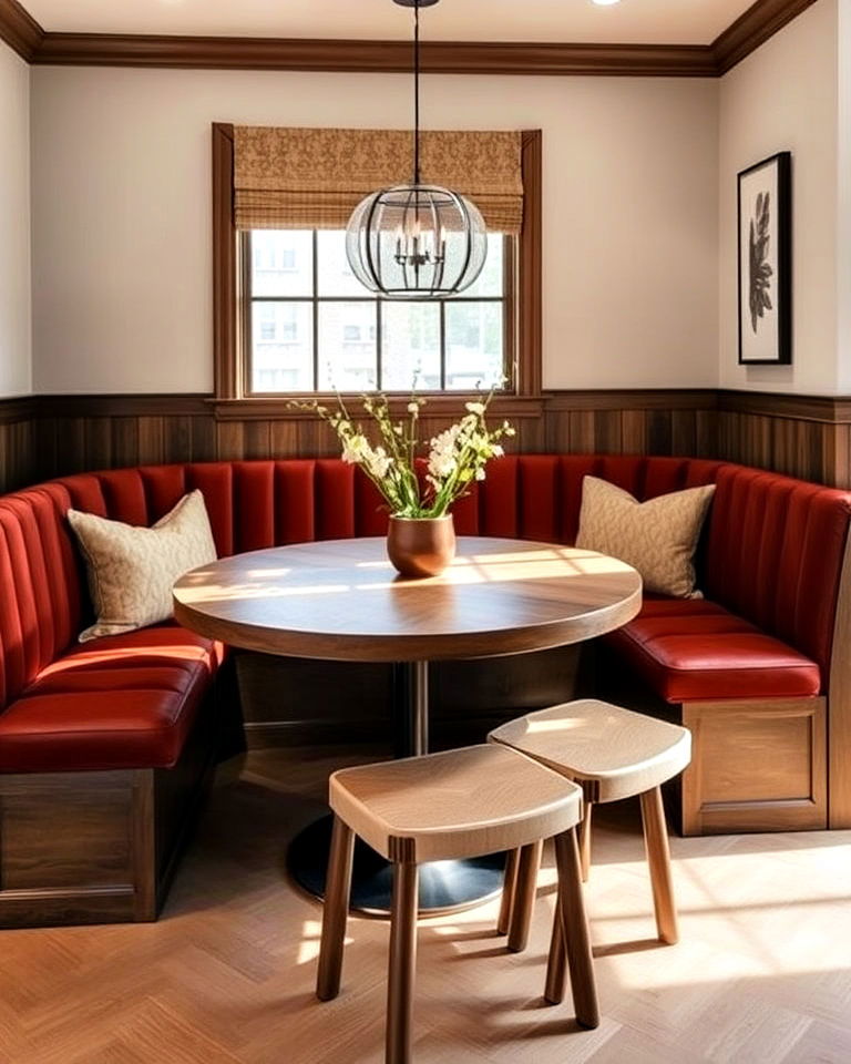 functional banquette with a custom made table