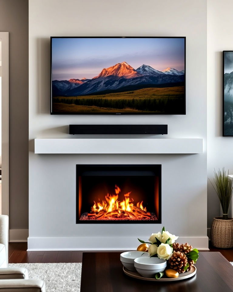 functional built in gas fireplace with tv above