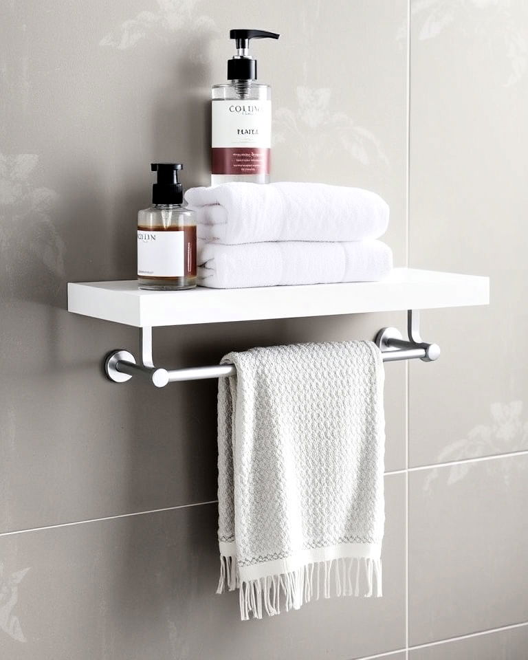 functional floating shelf with a towel bar