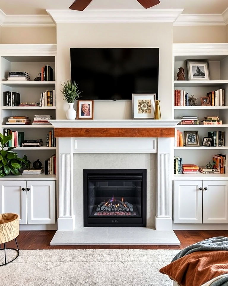 functionality fireplace with built in shelving