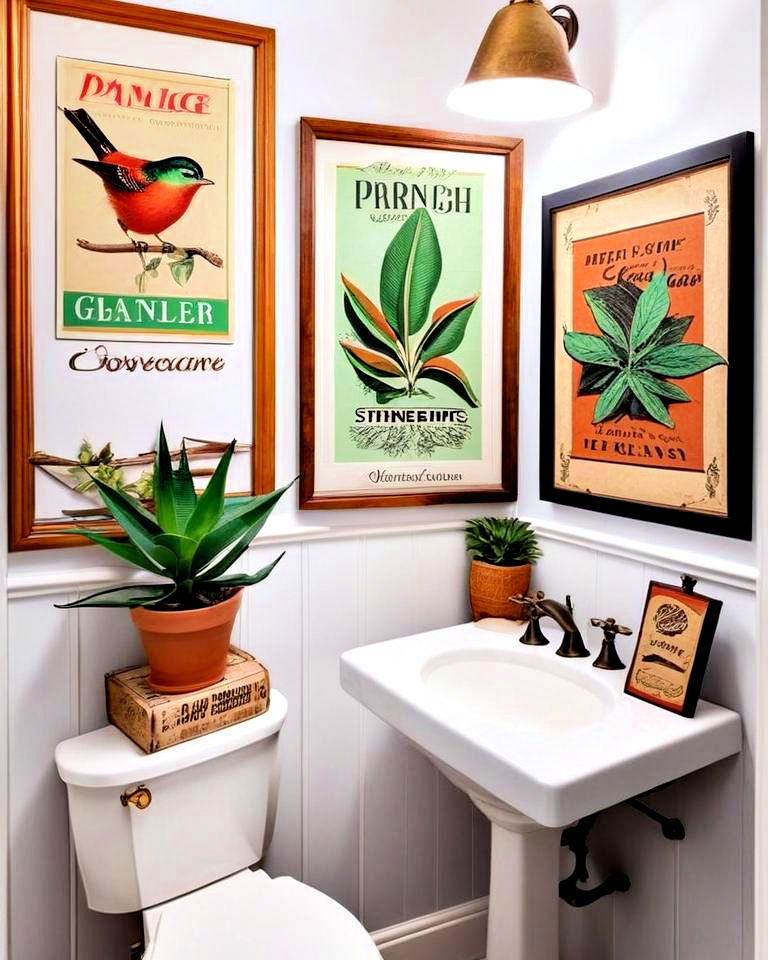 funky vintage art for your half bathroom