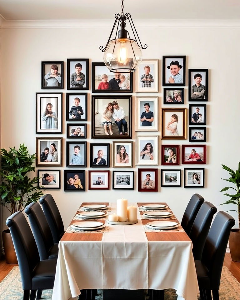 gallery wall of family photos