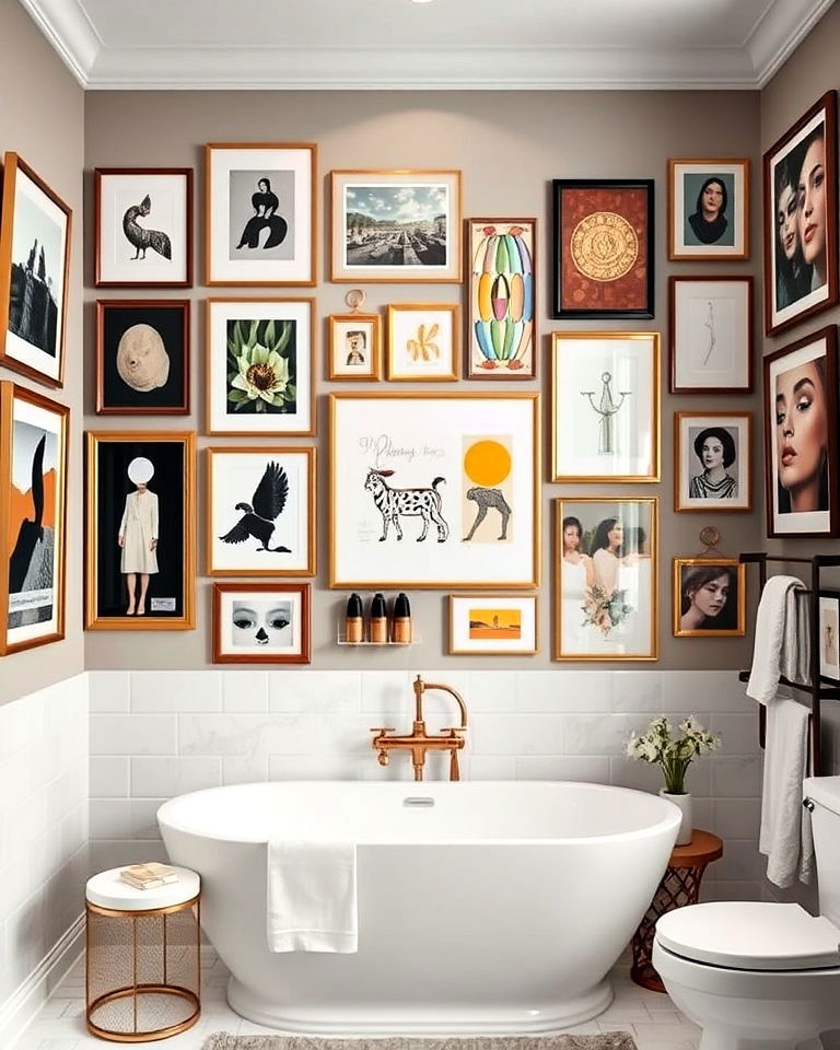 gallery walls in the maximalist bathroom