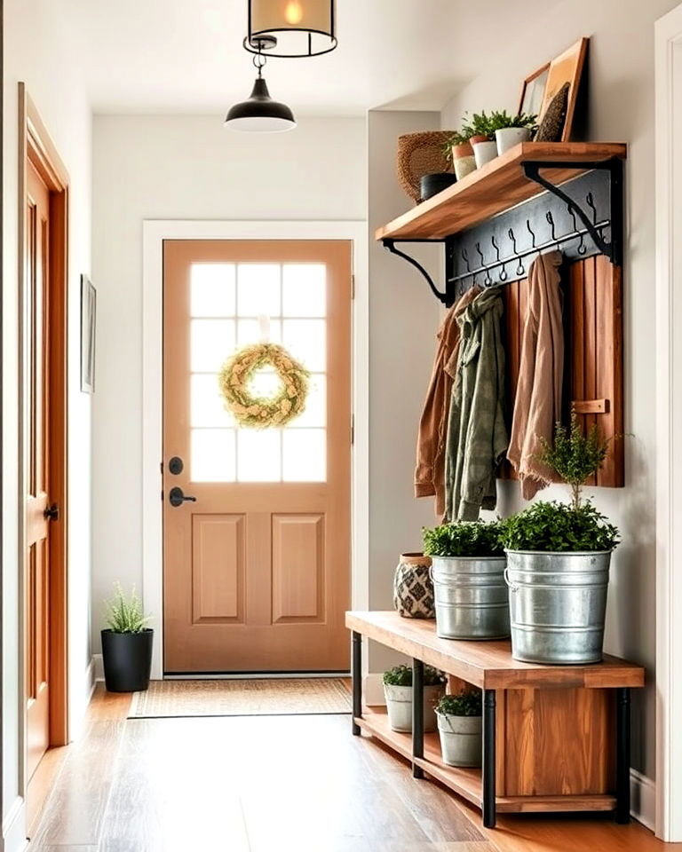 galvanized metal décor for industrial farmhouse style entryway