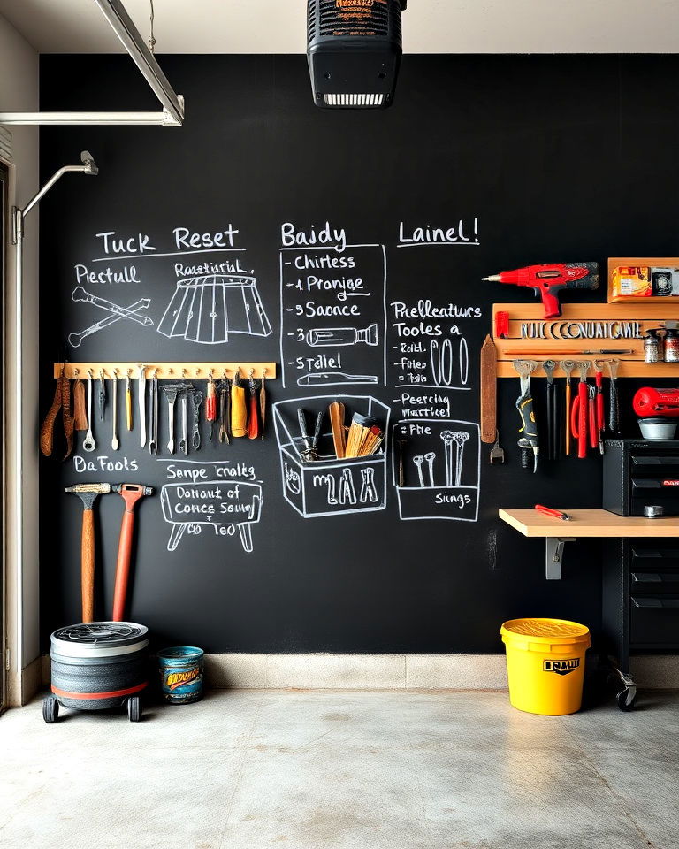garage chalkboard wall for tool tracking