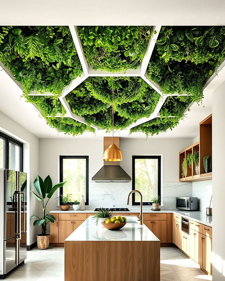 geometric green ceiling design