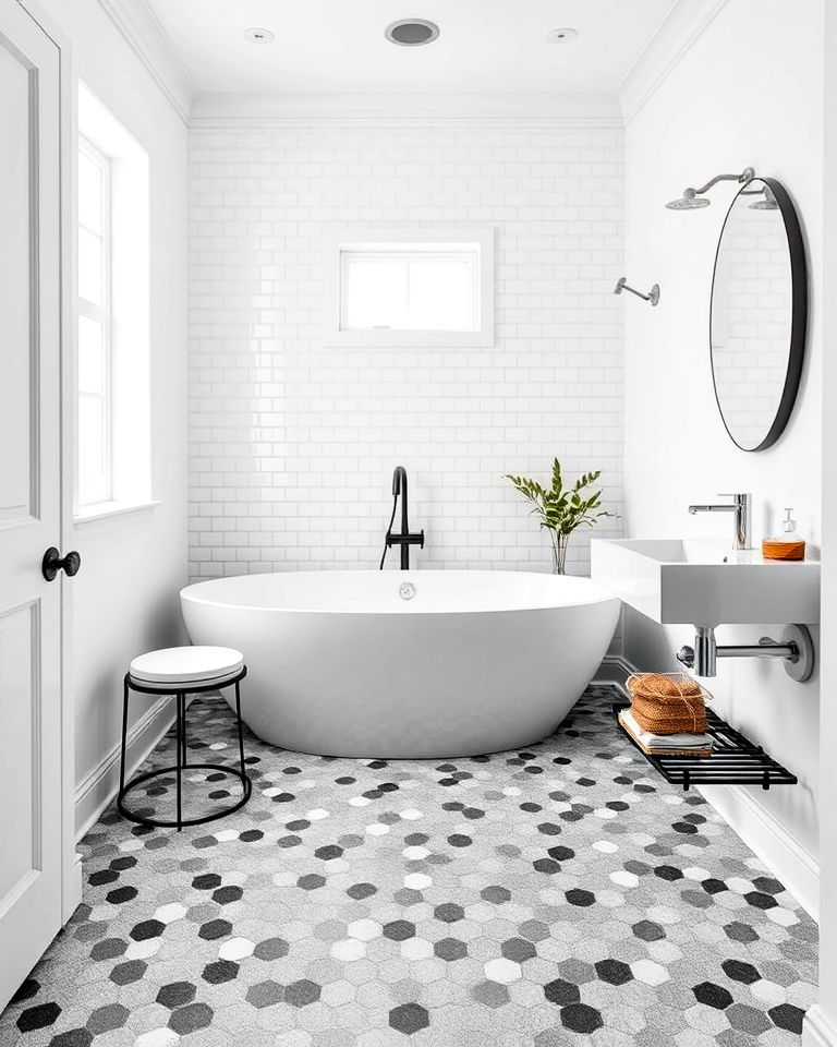 geometric hexagon pattern bathroom floor