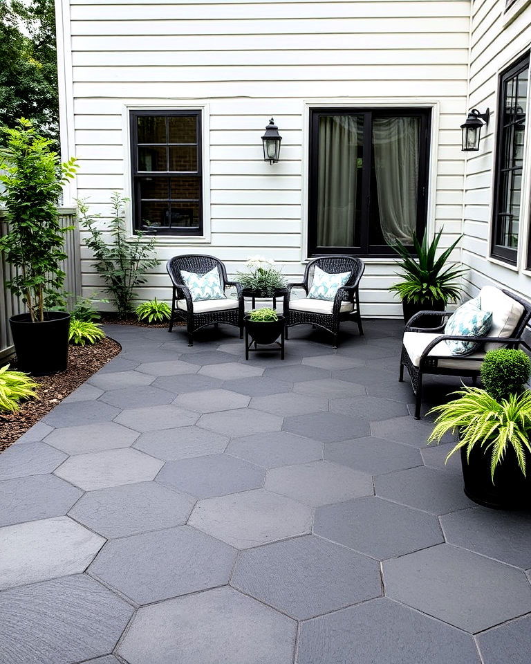 geometric pattern with black concrete pavers