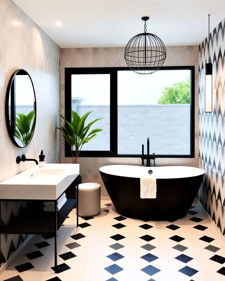 geometric patterns pool bathroom