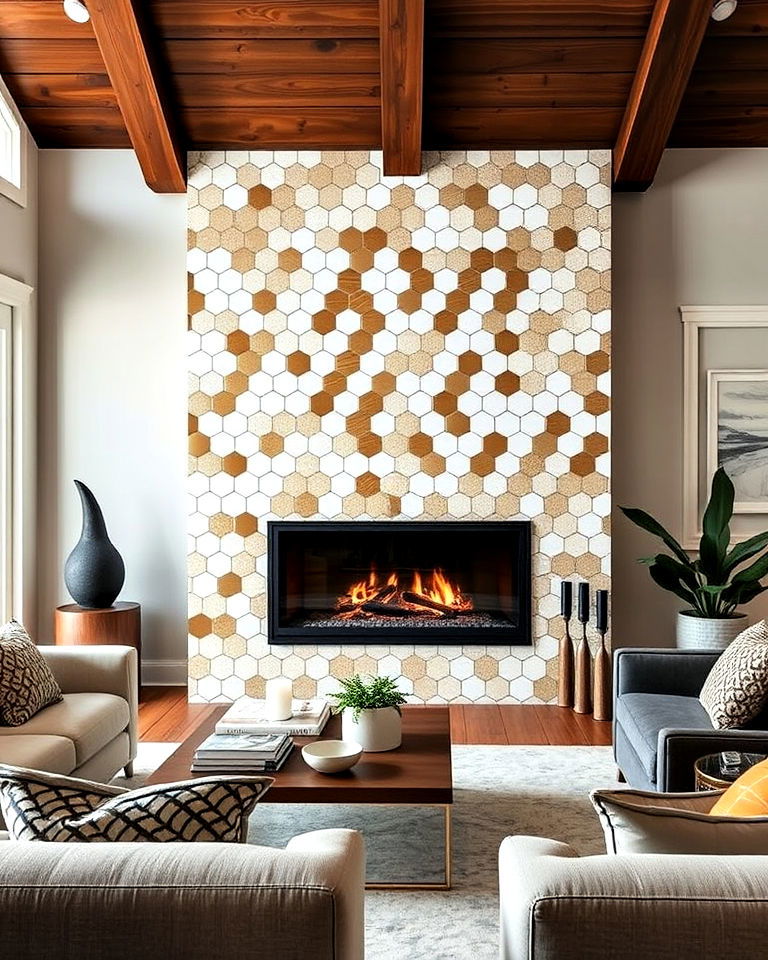 geometric tile design fireplace