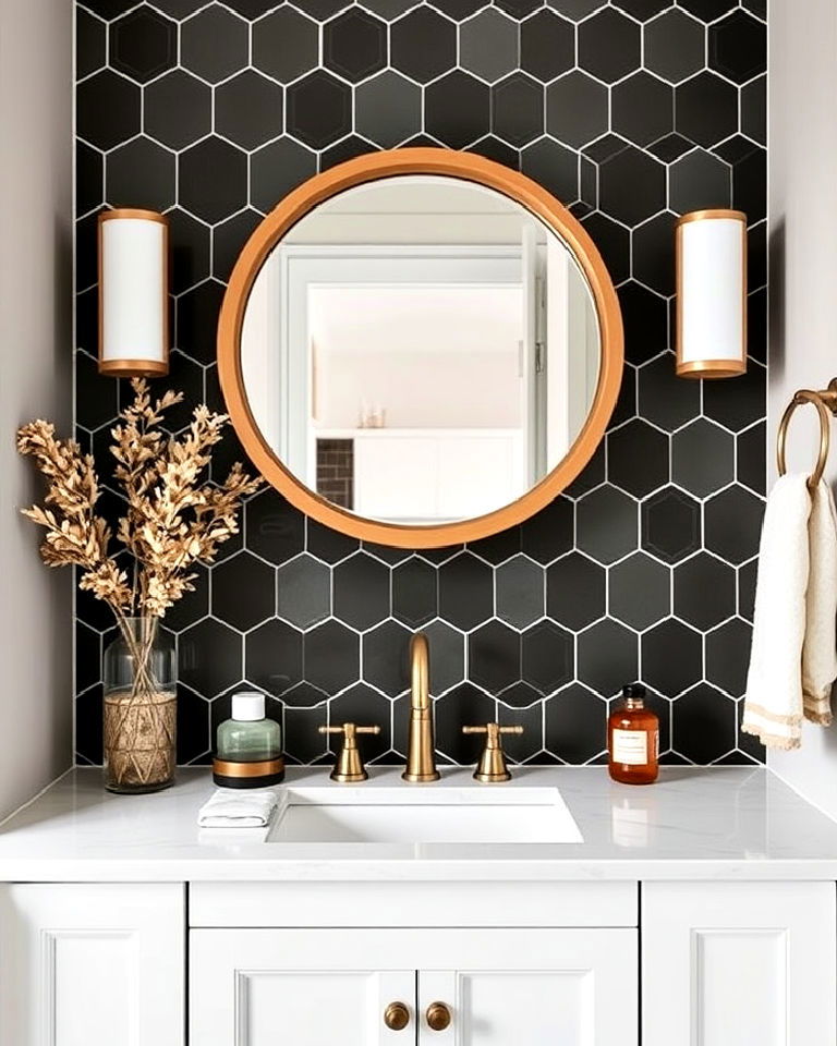 geometric tile pattern bathroom backsplash