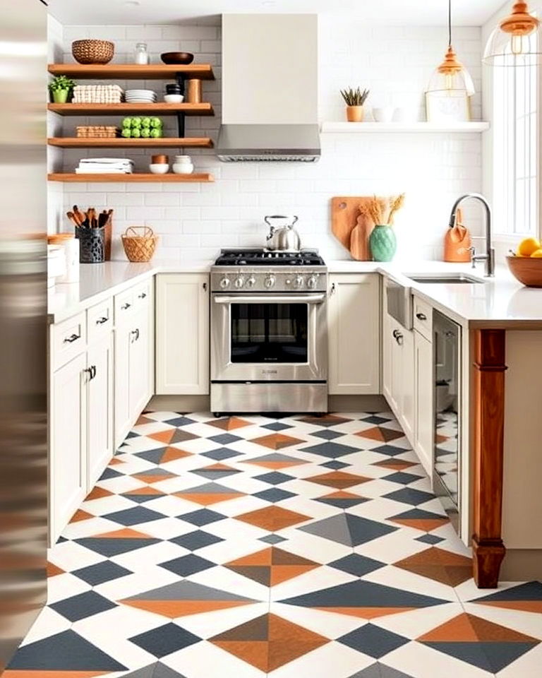 geometric vinyl tiles for budget friendly boldness