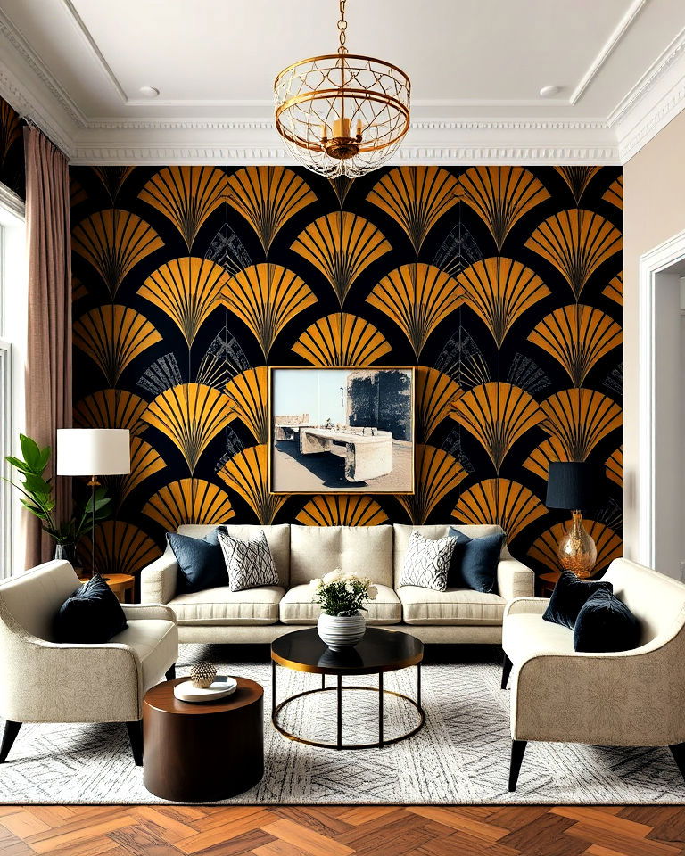 geometric wallpaper living room