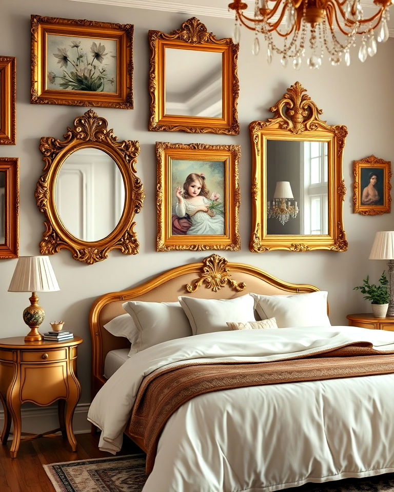 gilded gold frames to enhance bdroom