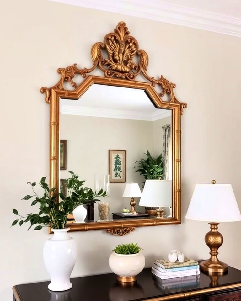 gilded mirror decor for a chinoiserie bedroom