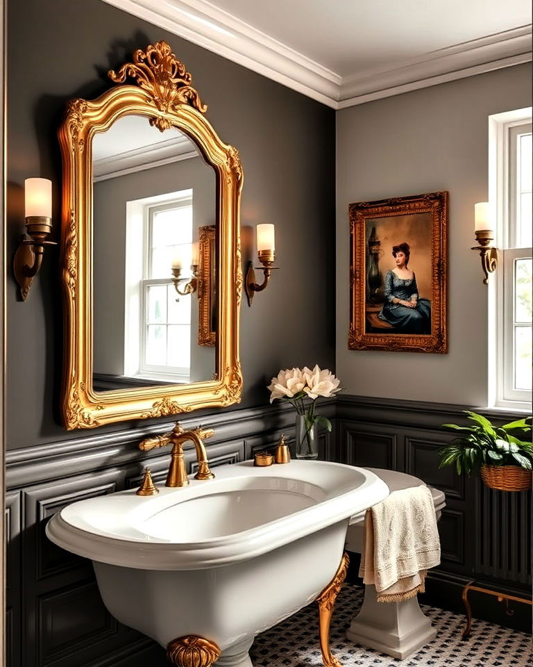 gilded mirror decor for a victorian bathroom