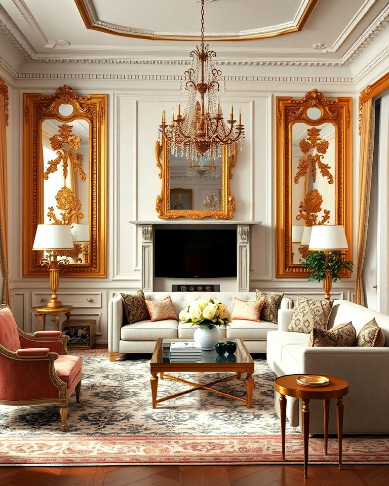 gilded mirrors to add opulence to any living room