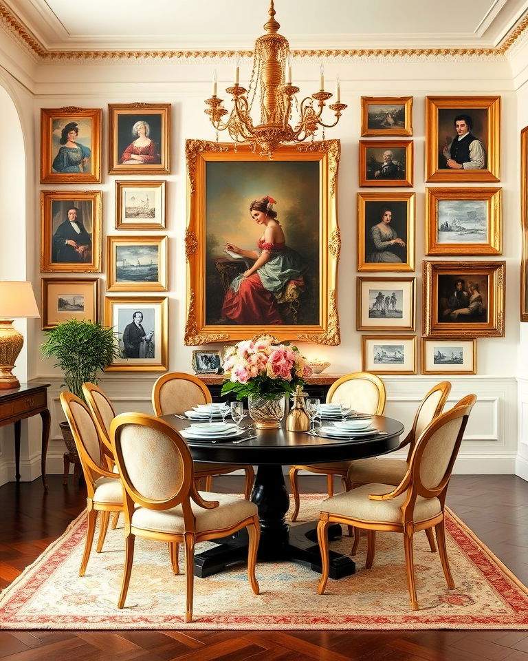 gilded picture frames into dining room