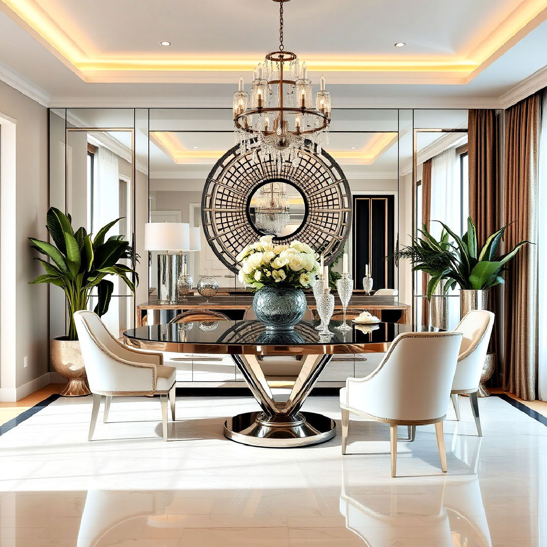 glamorous dining room mirrored accent