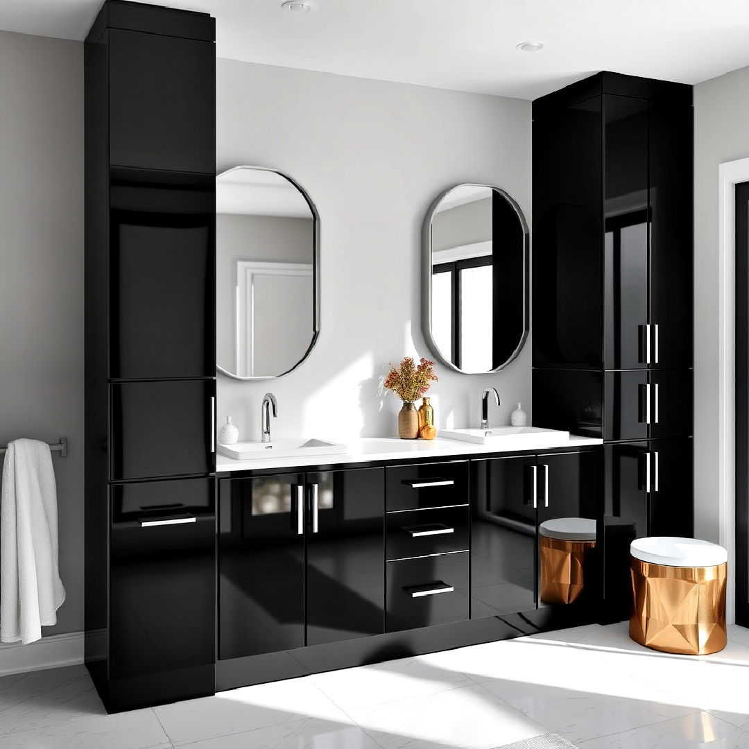 glamorous glossy black cabinets