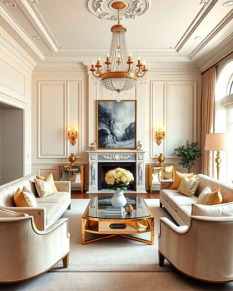 glamorous hollywood regency style living room