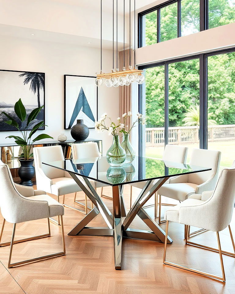 glass and metal dining table