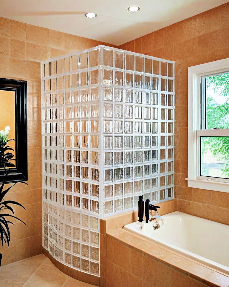 glass block wall for walk in shower privacy