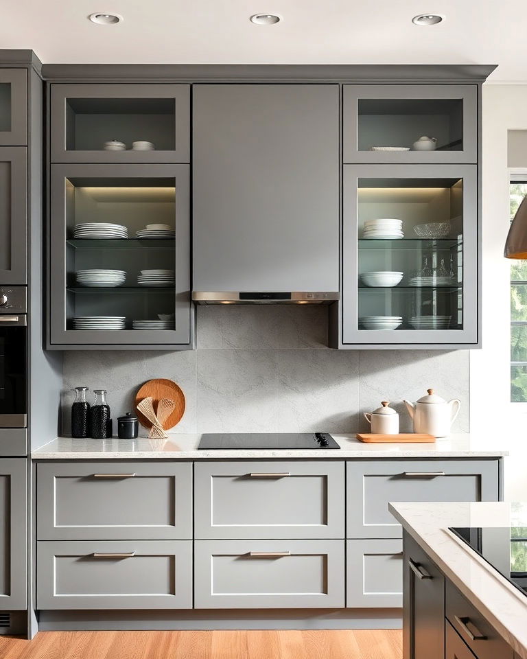 glass cabinets with matte frames