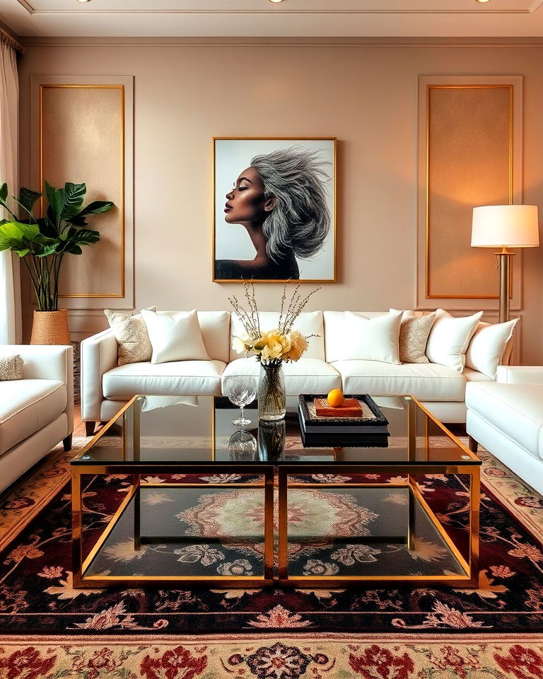 glass coffee table for art deco living room