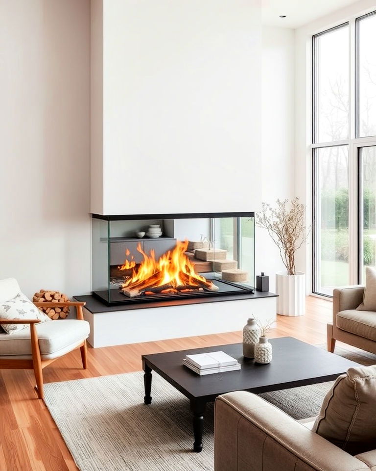 glass fronted fireplace for scandinavian design