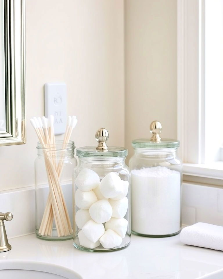 glass jars for bathroom counter storage