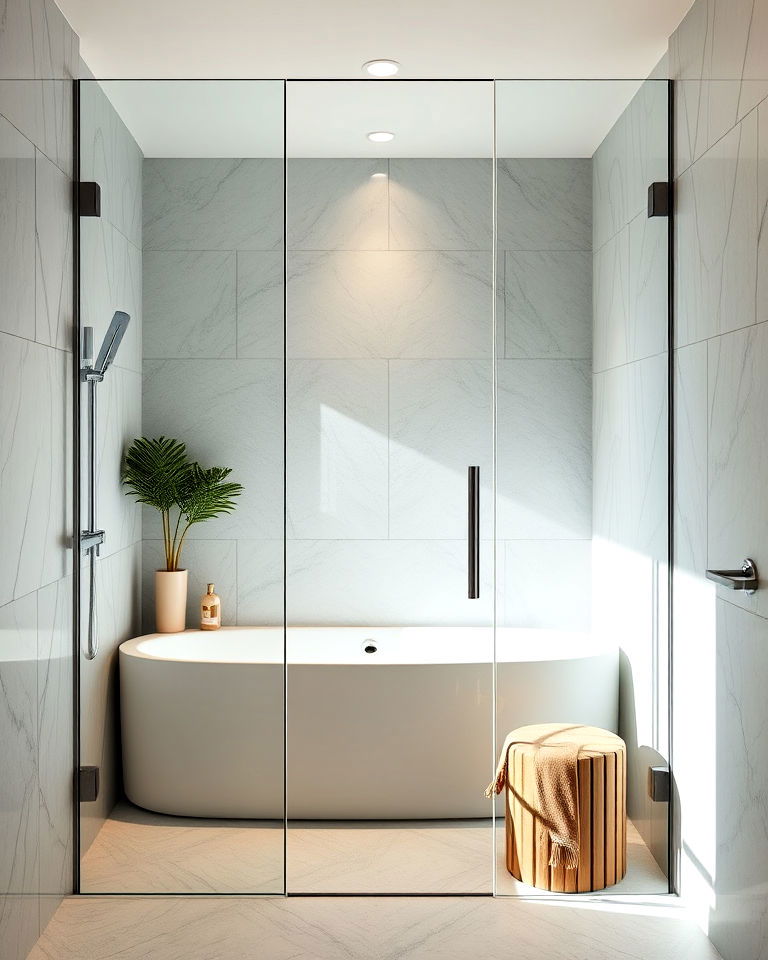 glass shower enclosure for an open feel