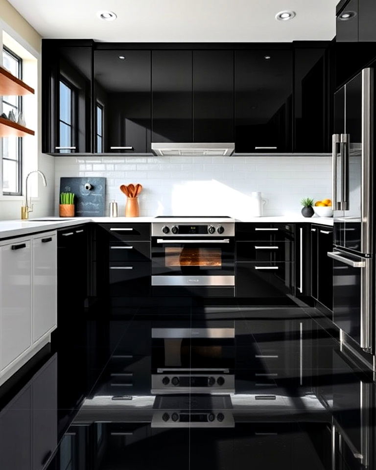 glossy black vinyl floors