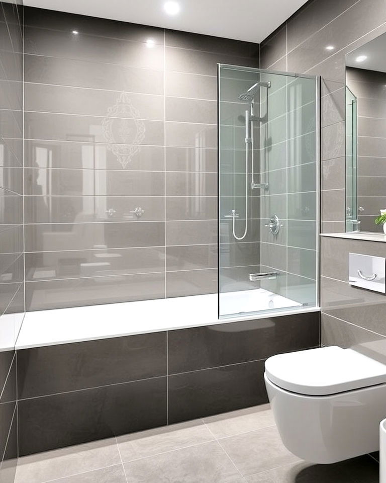 glossy grey tiles bathroom for a sleek finish