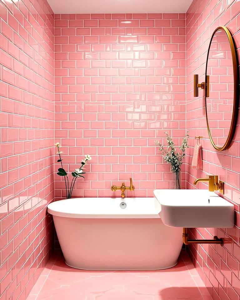 glossy pink tiles for a luxe finish