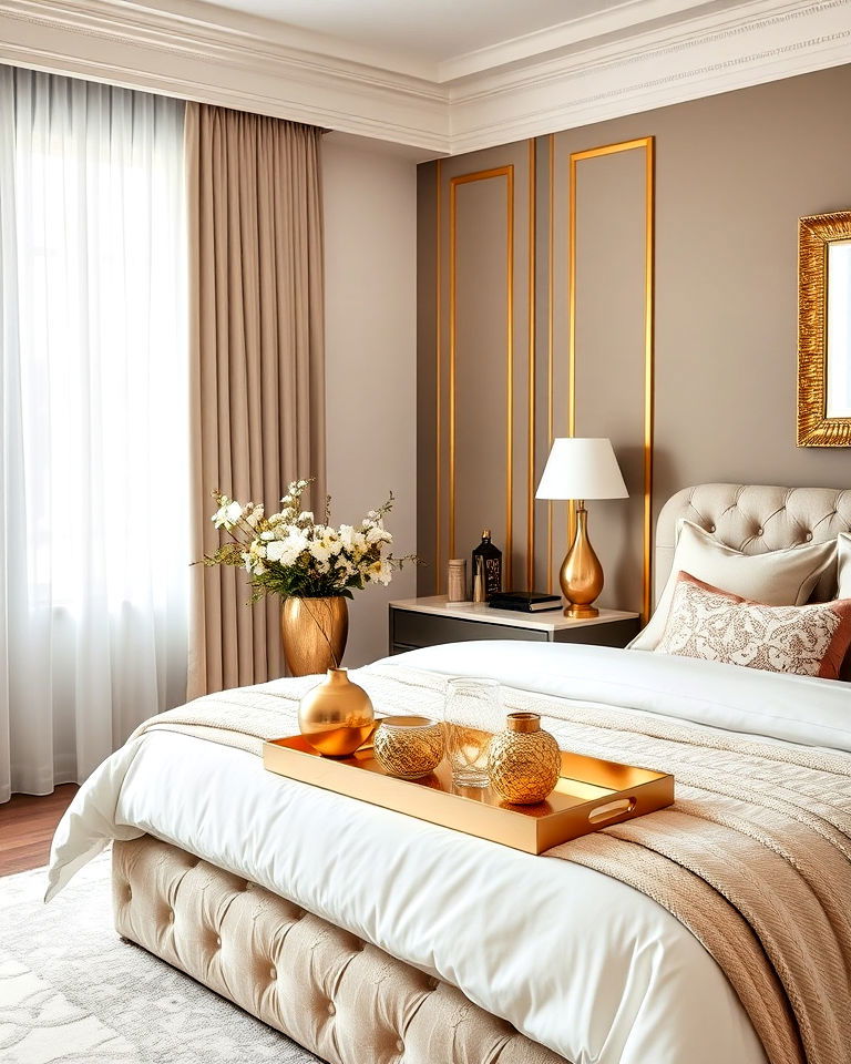 gold accessories and decor bedroom