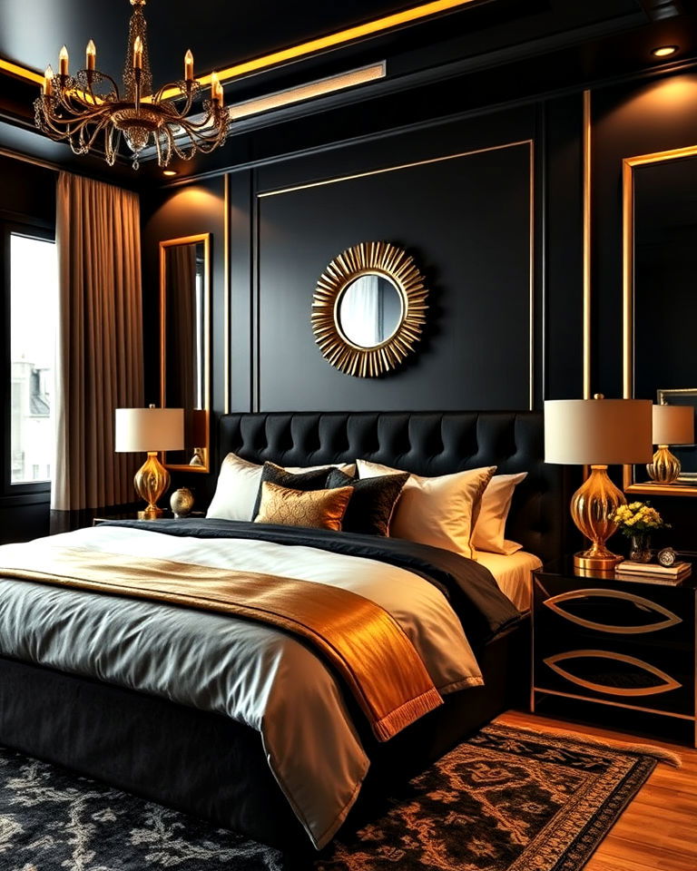 gold and black contrast bedroom